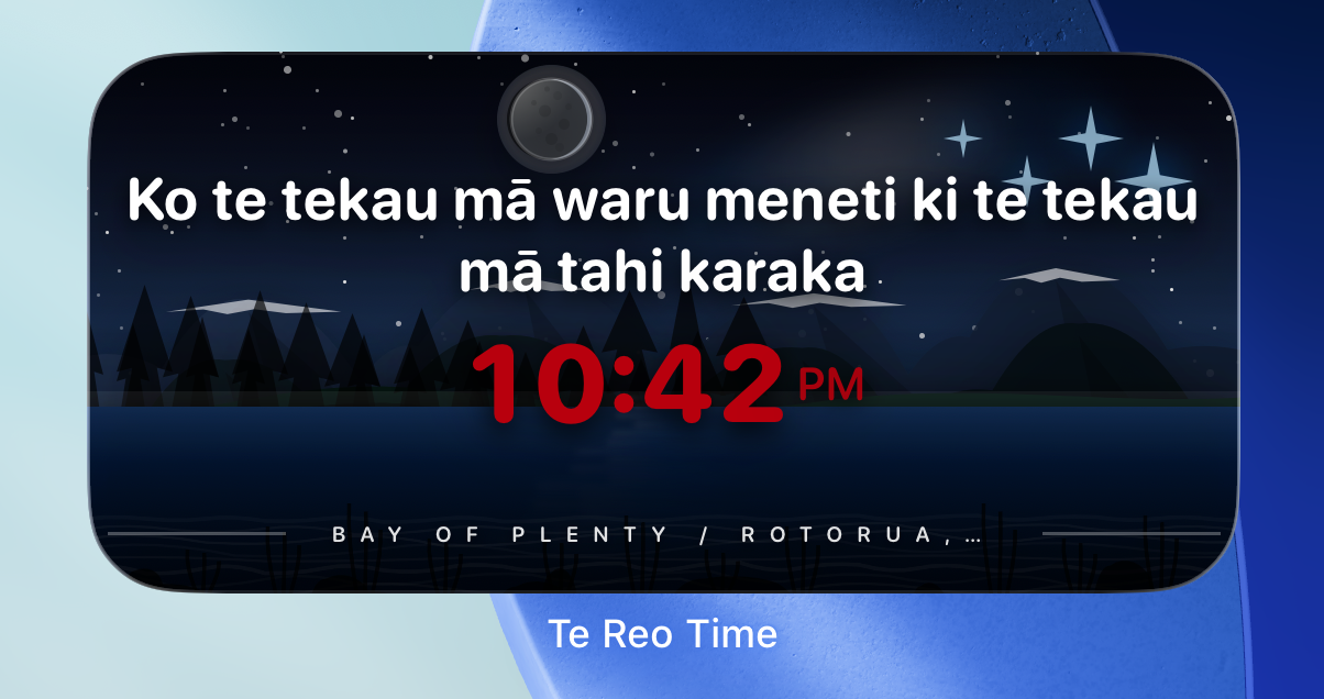 Te Reo Time widget at 10:42 PM with four-pointed sparkly stars scattered across night sky